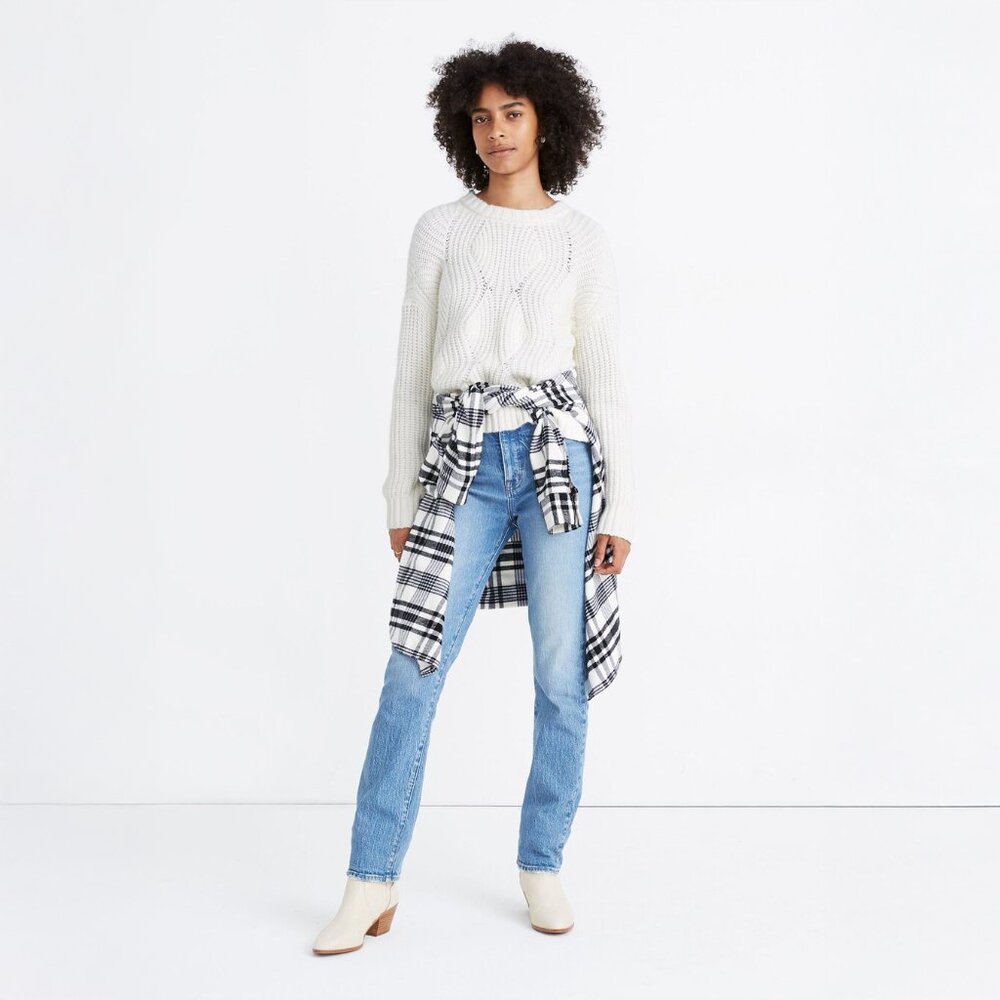 Madewell Everett Rib-Play Pullover Sweater in Antique White - sz Small